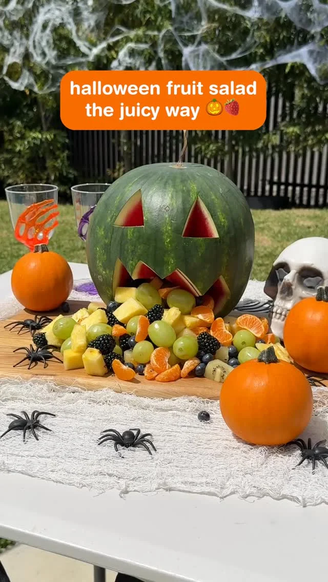 Move over pumpkins, we've got something even fruitier to carve! 🎃 Get spooky tonight with the freshest Halloween fruit salad you've ever seen. This is one trick and treat you won't want to miss! 👻⁠
⁠
 #nudiehalloween #fruitsalad #spookyseason #healthytreats #kidfriendly #halloweenrecipes