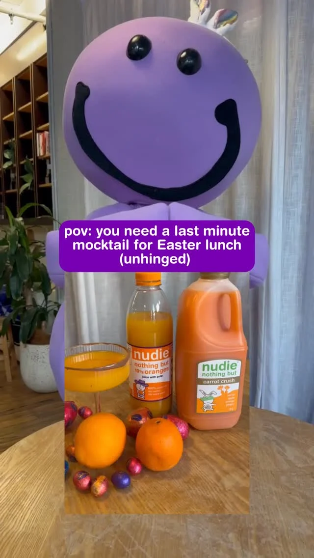 not us adding carrot juice to chocolate and calling it a recipe?? unhinged? yes. delicious? also yes. #eastermocktail #nudiejuice #creatorsofgood